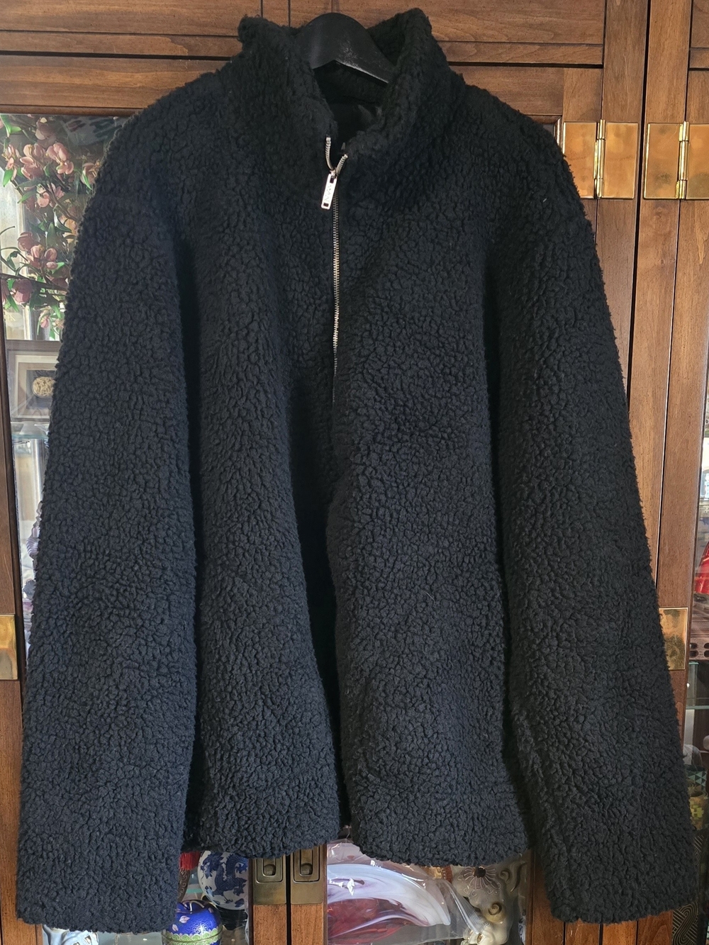 boohooMAN Men's NWT Heavyweight Black Sherpa Fleece Zip-Up Jacket